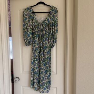 For Love And Lemons Blue and Green Floral Long Sleeve Dress